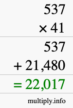 How to calculate 537 times 41 using long multiplication