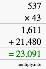 How to calculate 537 times 43 using long multiplication
