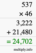 How to calculate 537 times 46 using long multiplication
