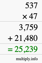 How to calculate 537 times 47 using long multiplication