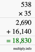 How to calculate 538 times 35 using long multiplication