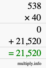 How to calculate 538 times 40 using long multiplication