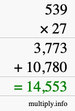 How to calculate 539 times 27 using long multiplication