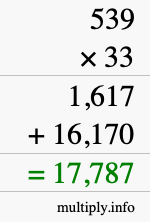 How to calculate 539 times 33 using long multiplication