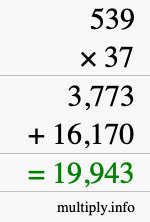 How to calculate 539 times 37 using long multiplication