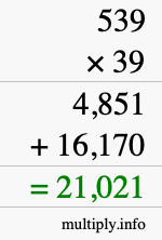 How to calculate 539 times 39 using long multiplication