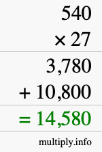 How to calculate 540 times 27 using long multiplication