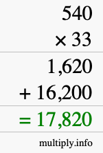 How to calculate 540 times 33 using long multiplication