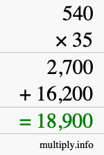 How to calculate 540 times 35 using long multiplication