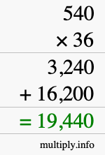 How to calculate 540 times 36 using long multiplication How to calculate 540 times 36 using long multiplication