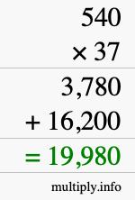 How to calculate 540 times 37 using long multiplication
