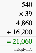 How to calculate 540 times 39 using long multiplication