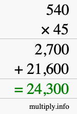 How to calculate 540 times 45 using long multiplication