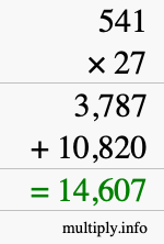How to calculate 541 times 27 using long multiplication