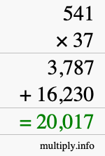 How to calculate 541 times 37 using long multiplication