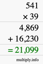 How to calculate 541 times 39 using long multiplication