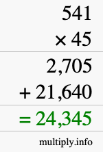 How to calculate 541 times 45 using long multiplication
