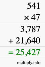 How to calculate 541 times 47 using long multiplication