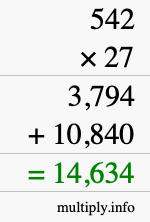 How to calculate 542 times 27 using long multiplication
