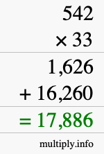 How to calculate 542 times 33 using long multiplication