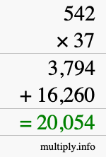 How to calculate 542 times 37 using long multiplication