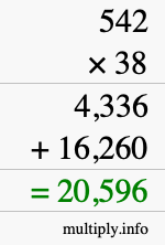 How to calculate 542 times 38 using long multiplication