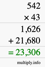 How to calculate 542 times 43 using long multiplication