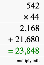 How to calculate 542 times 44 using long multiplication