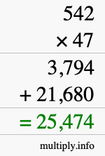 How to calculate 542 times 47 using long multiplication
