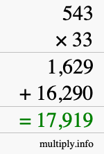 How to calculate 543 times 33 using long multiplication