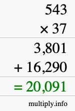 How to calculate 543 times 37 using long multiplication