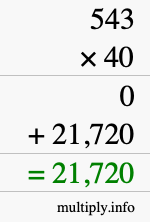 How to calculate 543 times 40 using long multiplication