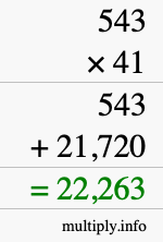 How to calculate 543 times 41 using long multiplication