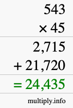 How to calculate 543 times 45 using long multiplication