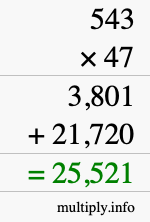 How to calculate 543 times 47 using long multiplication
