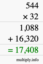 How to calculate 544 times 32 using long multiplication How to calculate 544 times 32 using long multiplication