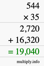 How to calculate 544 times 35 using long multiplication