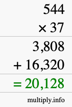 How to calculate 544 times 37 using long multiplication
