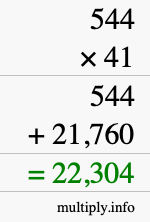 How to calculate 544 times 41 using long multiplication