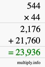 How to calculate 544 times 44 using long multiplication
