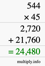 How to calculate 544 times 45 using long multiplication