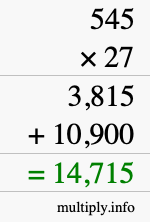 How to calculate 545 times 27 using long multiplication