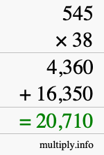How to calculate 545 times 38 using long multiplication