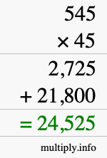 How to calculate 545 times 45 using long multiplication