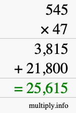 How to calculate 545 times 47 using long multiplication