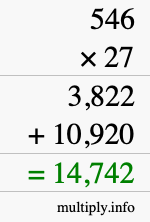 How to calculate 546 times 27 using long multiplication