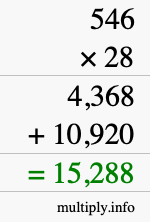 How to calculate 546 times 28 using long multiplication