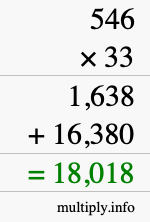 How to calculate 546 times 33 using long multiplication