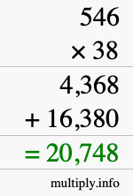 How to calculate 546 times 38 using long multiplication