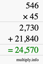How to calculate 546 times 45 using long multiplication